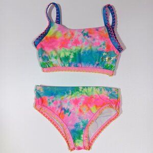 Betsey Johnson size 4 girls neon tie dye colorful 2 piece swimsuit bikini